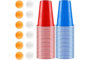 ITECHNIK Beerpong - Juego de vasos para fiesta (500 ml, 500 ml) y 12 pelotas de ping pong, vasos reutilizables, para fiestas, cumpleaños, festivales, bodas, acampadas
