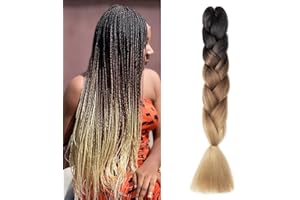 Gairyan Extension per Treccine Africane Extension Capelli Finti per Treccine Afro 24" Ombre Treccia Capelli Sintetici Crochet Twist Jumbo Braid Una Ciocca (Nero-Marrone Scuro-Marrone Chiaro)