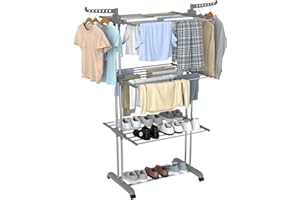 Innotic 4 Clothes Airer，Clothes Drying Rack Adjustable Large Stainless Steel Garment Laundry Racks for Indoor Outdoor with Foldable Wings