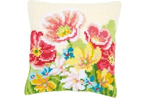 VERVACO Punto De Cruz Kit Cojin Decorativo FLORES DE VERANO Manualidades Adultos Decoracion Bordar Kit Principiantes Completo DIY Bordado Creativo Regalo ca. 40x40 cm Cross Stitch Embroidery