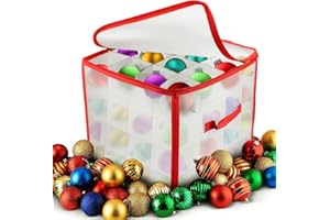 EMAGEREN Boîte Rangement Boule de Noël avec 4 Plateaux - 64 Compartiments, 31 * 31 * 29cm, Pliable, Réutilisable pour Sapin, Ornements, Fête et Décoration