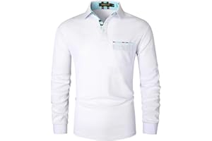 VMSUCIJ Polo Homme Manches Longues Polos Classique à Couleurs Bloquées Light Polo de Golf T-Shirt