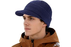 Comhats PolarWool™ Winter Merino Wool Peaked Beanie Hat Men Knitted Wooly Hats with Peak Visor Warm Golf Hats & Thermal Snood Fleece Neck Warmer