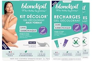 Blondépil - Lot Decolor’Sans Ammoniaque, creme decolorante visage & corps, Peaux sensibles, Rapide & Efficace, Made in France, 89% d’ingrédients d’origine naturelle, Maxi format + 2 Recharges