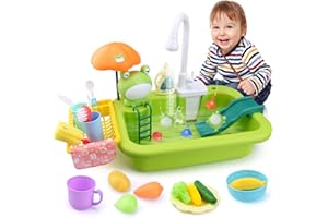 KIMIGO Lavello giocattolo con acqua di rubinetto,Gioco di Pesca e Accessori da Cucina,Set di giocattoli da cucina con rubinetto funzionante,Giocattoli di Ruolo per ragazzi ragazze 3 4 5 6