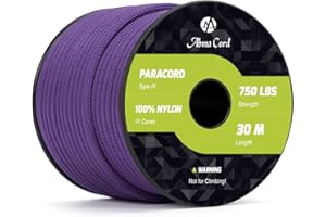 Abma Cord 750lb Paracorde 4mm 30M Corde en 100% Nylon Type IV 11 Brins Qualité Militaire Paracorde - Max. 340kg - Violet