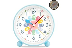 GUUMUXIN Reloj Despertador Analógico Niños,Despertador Analógico de Viaje Niños,Despertador para niños,sin Tic-TAC, Despertador con Alarma, luz Nocturna, función de repetición, Reloj Despertador con Pilas