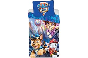 BrandMac Paw Patrol Bettwäsche 135x200 80x80 „The Movie'' zum Kinofilm – 100% Baumwolle - Kinderbettwäsche zum Wenden von Paw Patrol mit Kopfkissen- und Bettdeckenbezug, Blau