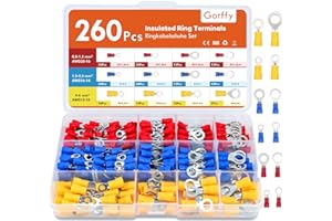 Gorffy Ringkabelschuhe, 260 Stücke Kabelschuhe, 0,5-6mm² Ringösen Kabelschuhe, Ø M4/M5/M6/M8 Ringkabelschuhe Set, Kabelschuhes Quetschverbinder Sortiment
