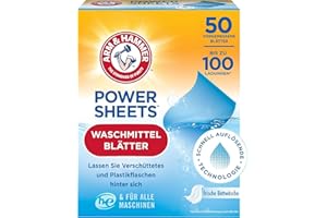 ARM & HAMMER Arm and Hammer Power Sheets - Detergente para lavandería, sábanas de lino fresco, 50 unidades, hasta 100 cargas pequeñas, detergente de lavado ultra concentrado para una limpieza profunda, hojas de
