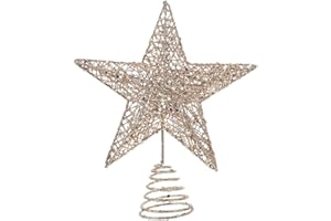 Amosfun - Estrella de hierro para árbol de Navidad, estrella con purpurina, decoración de fiesta