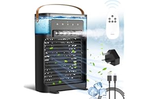 Personal Air Cooler, NTMY 1200ml Portable Air Conditioner, Ultra-Quiet Mini Air Cooling Fan with Humidifier for All Season Use, 5 Cool Mist & 4 Speeds, 7 Night Light & 2-8H Timer, Remote Control