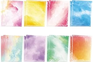 ANZON MORIES Watercolor Stationery Paper Set 96 Pieces (Lined) 8.5“ x 11" US Stationary Size, Letter Writing Paper 8 Bright Color Assorted Original Design Perfect for Calligraphy, Invitation