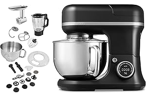 MEDION Robot de cuisine universel 3 en 1 (numérique, 1 200 watts, 8 vitesses, mélange, pétrissage, battage, hachoir à viande, bol à glace pour la préparation de glace, écran tactile numérique, MD18430