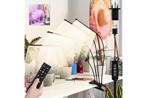 FIBRAVE 4 Heads 120LED Grow Lights with Remote and Power Plug, Warmwhite Full Spectrum for Indoor Plants & Seed Starting, 10-Level Dimmable, Auto On Off, Timing 3/6/12/16Hrs(Warmwhite or Red blue is optional)