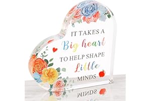 HONMOK Thank You Teacher Gifts, Teacher Appreciation Gifts, Christmas Teacher Gifts, Heart Shaped Acrylic Plaque Gifts for Teacher, Teacher Retirement Gifts for Women