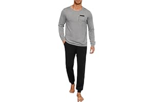 Uniexcosm Pigiami Due Pezzi da Uomo Pigiama Uomo Lungo in Cotone Invernale Leggero a Tasche Laterali