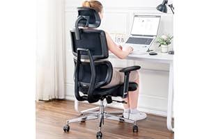 ‎TONFARY TONFARY Ergonomiczne krzesło biurowe, ALL-Mesh wysokie oparcie, domowe krzesło biurowe, podparcie lędźwiowe, fotel gamingowy, regulowane podłokietniki i zagłówek 3D, duże i wysokie obrotowe krzesło
