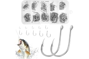 JESIAH 200Pcs Barbed Circle fly Fishing Hooks, High Carbon Steel Eyed Weedless Small FishHook 10 Sizes 3#-12# sea fishing hanging tackle with Box for Freshwater Saltwater Pike Cod carp Bass Pollock Conger