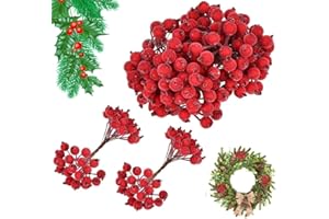 STCRERAG 400 Stücke Künstliche Holly Beeren Gefrostet Beerenzweige Mini Holly Berry weihnachtskranz weihnachtszweige beeren Christmas Frosted Frucht Beere für Weihnachtsbaum Ornamente Weihnachtsdeko