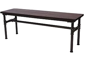 ‎MENDLER Mendler Sitzbank HWC-H10b, Esszimmerbank Bank Hocker, Ulme Holz Industriedesign, 120x35cm MVG-Zertifiziert, schwarz-braun