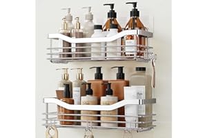 Orimade Shower Caddy No Drilling Stainless Steel Adhesive Shower Shelf for Shampoo Conditioner,Rustproof, 2 Pack (Silver)