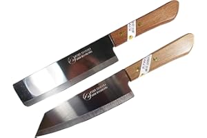 KIWI 171,172 - Juego de 2 cuchillos de cocina (acero inoxidable, mango de madera de carne, hoja afilada, 16,5 cm)