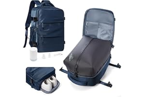 HPLQQ Sac à dos sous vide de voyage avec pompe, Cabine Avion Ryanair/Wizz 40x30x20 Bagage cabine à main avec compression pour homme et femme,Sac airbag avec pompe,O3-Bleu marine