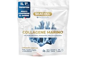 SYMBEAUTY Collagene Marino con Acido Ialuronico [120 cpr x 60gg] Astaxantina Zinco Biotina Vitamina C | Collagene Marino Idrolizzato Tripeptidi Capelli, Pelle, Unghie - Longevity Complex SEACOLL