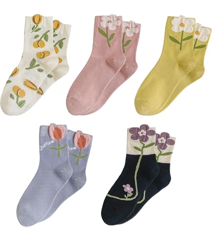 Lot De 4 Paires Chaussettes Femme Motifs Floraux Vintage - Coton/élasthanne, Longueur Environ 28 Cm | Chaussettes Décontractées Pour Baskets, Jeans