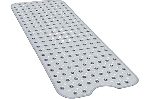 YINENN Non-Slip Bath Tub Shower Mat with Suction Cups and Drain Holes, 40x16in, Clear transparent