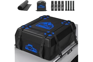 BOYUJK Car Roof Bag - 15 Cubic/425 L, Waterproof, No Rack Needed, Anti-Slip Mat, 6 Heavy-Duty Straps, Folding Soft Bag (Blue 425 L)