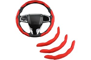 ‎GIANT PANDA GIANT PANDA Leder Lenkradbezug,Auto Zubehör Innenraum,3 teilig Lenkrad Abdeckung Universal für 99% Auto,SUV,Lastwagen(Rot)