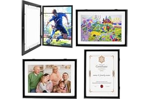 Sleeleece Bilderrahmen Kinderzeichnungen A4 für 50~150 bilder,Kinder Kunstrahmen Frontöffnung Aufklappbar,Ideal für Kinderzeichnungen, Kunstwerken, Schule, Familie(4 Stück, Schwarz)
