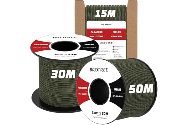 Brotree Paracord 2mm 15M Nylonrep 3 Trådar Typ I Snöre - 90KG Max | Svart, 100% Nylon, UV-beständighet, För Utomhus, Hundkoppel, DIY, Hantverk