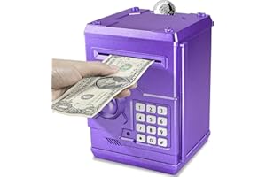 HUSAN Hucha electrónica para niños con código electrónico de cerditos, Mini cajero electrónico para Monedas ATM, Caja de Monedas, Juguete Divertido Regalo (Purpúreo)