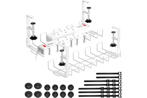 WELDUN Kabelmanagement unter dem Schreibtisch, 2 Stücke Kabelkanal ohne Bohren, Metall-Kabel-Organizer für Drahtmanagement, Kabelkorb mit Kabelclips und Bindern, weiß,
