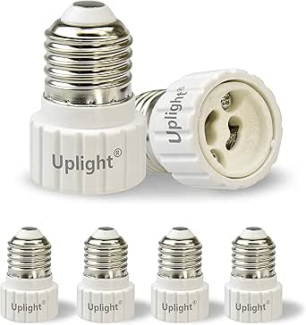 Uplight E27 to GU10 bulb socket converter, E27 Edison screw to GU10 light adapter, maximum voltage 250 V, maximum power 200 W, pack of 6.
