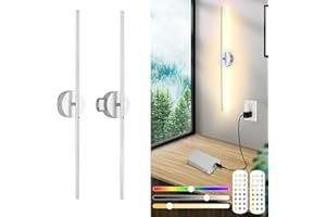 PINRUTAR Bezprzewodowa Lampa Ścienna Wnętrz Z Pilotem I Przełącznikiem Dotykowym, 2 Pack, LED Lampa Ścienna Ładowana USB, Wyjmowana Bateria 8000mah, 15 Kolorów, Obrót 360°, Timer, Niklu, 100CM