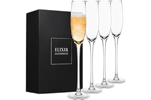 ELIXIR GLASSWARE Crystal Champagne Flutes – Elegant Champagne Glasses, Hand Blown – Set of 4 Modern Champagne Flutes, 100% Lead Free Premium Crystal – Gift for Wedding, Anniversary, Christmas – 5oz, Clear