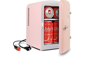 Koolatron Retro-Mini kÃhlschrank 4 Liter 6 Dosen kleiner kühlschrank Kühlschrank für Schlafzimmer,Hautpflege,Lebensmittel Getränke, Kosmetik,Kinder,Zuhause,Auto & Reisen,12 V DC Netzkabel,Rosa