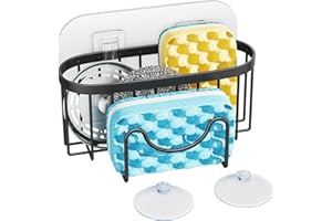 HapiRm Kitchen Sink Caddy Tidy- Stainless Steel Sponge Holder for Kitchen Sink, M-Shaped Tidy Storage no Drilling, Rustproof Caddy Organiser for Sponge Brush Stopper, with 2 Adhesives