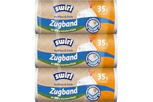 Swirl slitstark och tät soppåse med dragband, 35 l, 3 flerpack med 33 sopppåsar, extra stark, droppsäker