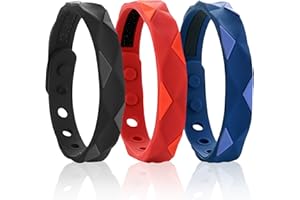 KERUTO 3 Pcs Redup Far Infrared Negative Ions Wristband,Adjustable Negative Anti-Static Silicone Sport Bracelets Negative Ions Wristband,Silicone Sport Negative Ion Bracelet for Men Women(Black+Blue+Red)