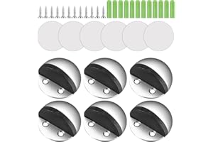 TOMOYUKI Stoper do drzwi, 6 szt., ze stali nierdzewnej, samoprzylepny, z gumowymi odbojnikami, do wszystkich twardych podłóg, do ochrony drzwi, ścian, mebli, ze śrubami