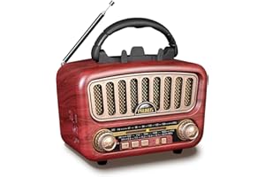 PORFOYO AM/FM/SW Retro Radio with Bluetooth 5.0, Nostalgia Radio Small with Large 5W Speaker, Supports USB/TF/AUX Function, Portable Kitchen Radio with 1800 mAh Battery for Home, Office, Outdoor