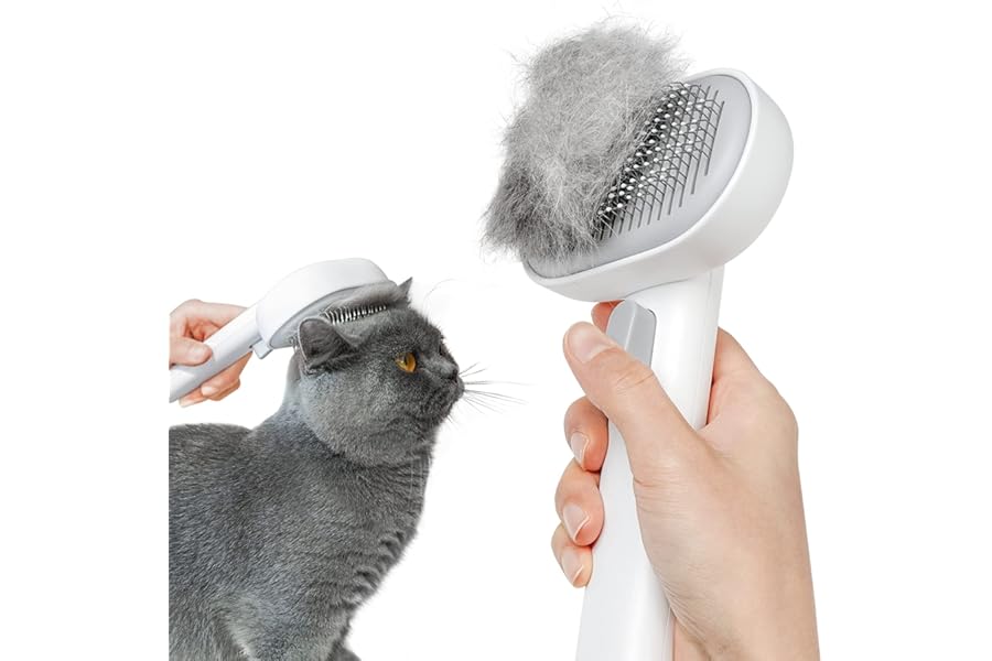 aumuca Cat Dog Brush with Release Button, Cat Grooming Comb for Long or Semi-Short Haired Cats, Pet Brush for Shedding Removing Loose Fur and Massage