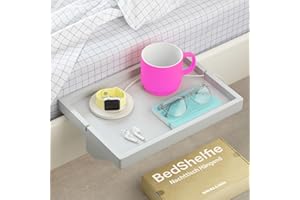 ‎BEDSHELFIE BedShelfie Nachttisch für Etagenbett und Boxspringbett, Bettablage für WG-Zimmer, Betttablett schwebend, Bettablage zum Einhängen – Original Holz grau