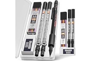 Nicpro Portamine 2 mm con Custodia, 12 Ricariche Nera, 12 Ricariche Colorata, Gomme - MP2000 Portamine in Metallo Resistente Alle Intemperie, per Scrivere, Disegnare, Lavorare il Legno