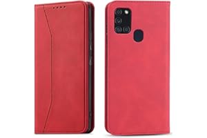 OKZone Kompatibel mit Samsung Galaxy A21S Hülle, Magnet Leder Tasche Handyhülle, Kartenfächer Schutzhülle, [Premium PU Leder] Flip Klappbare Stoßfeste Magnetische Standfunktion (Rot)